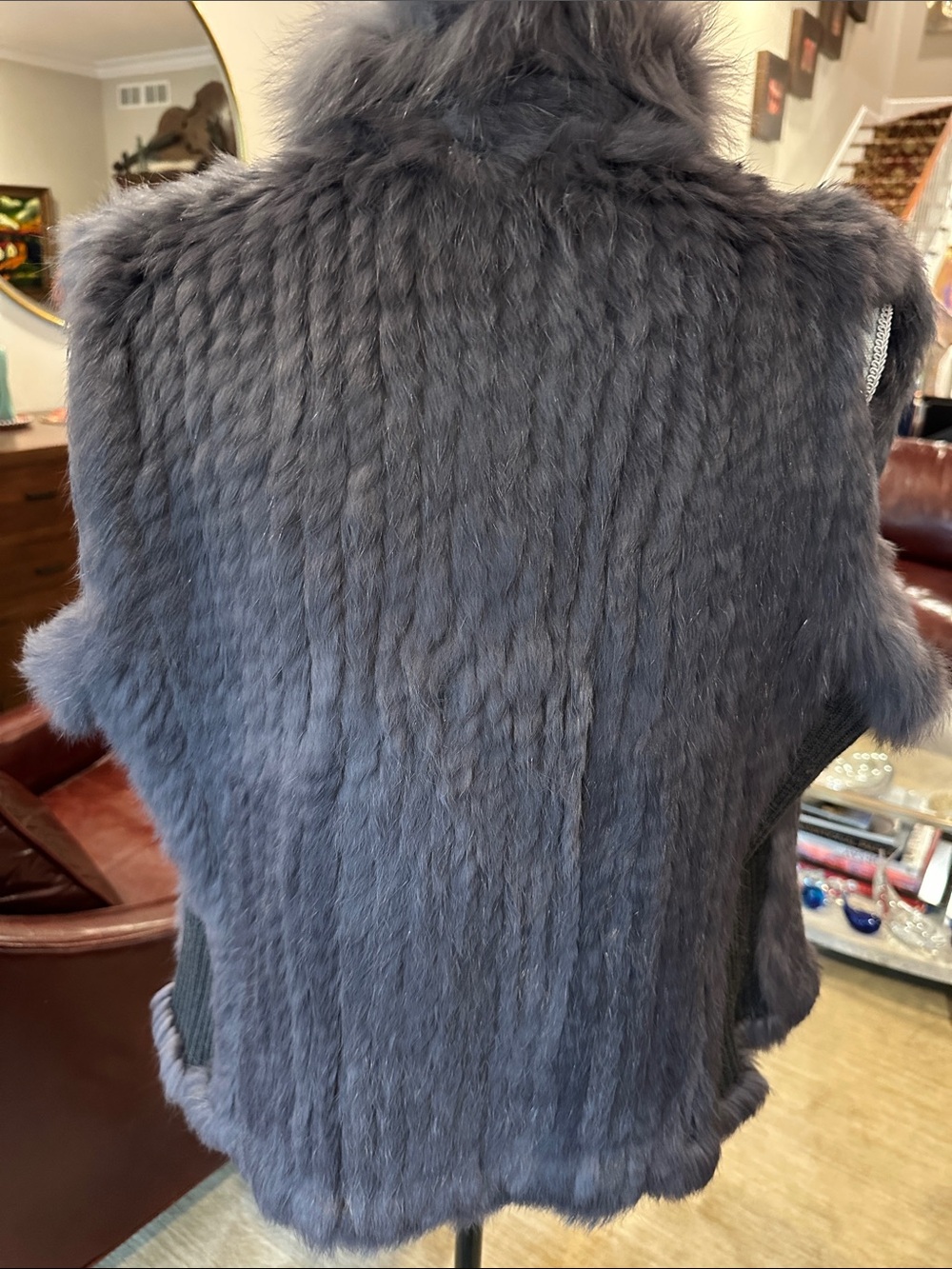 Luxury Women's Rabbit Fur Vest - Slate Gray - large - Picture 3 of 5